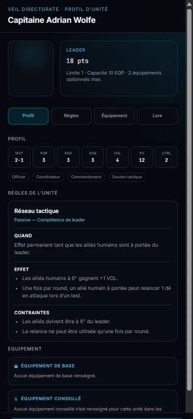 Capture de l'application : fiche d'une unité
